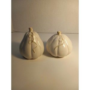 Sandra Lee Salt & Pepper shaker White Pumpkin Gord Farmhouse rustic fall pair